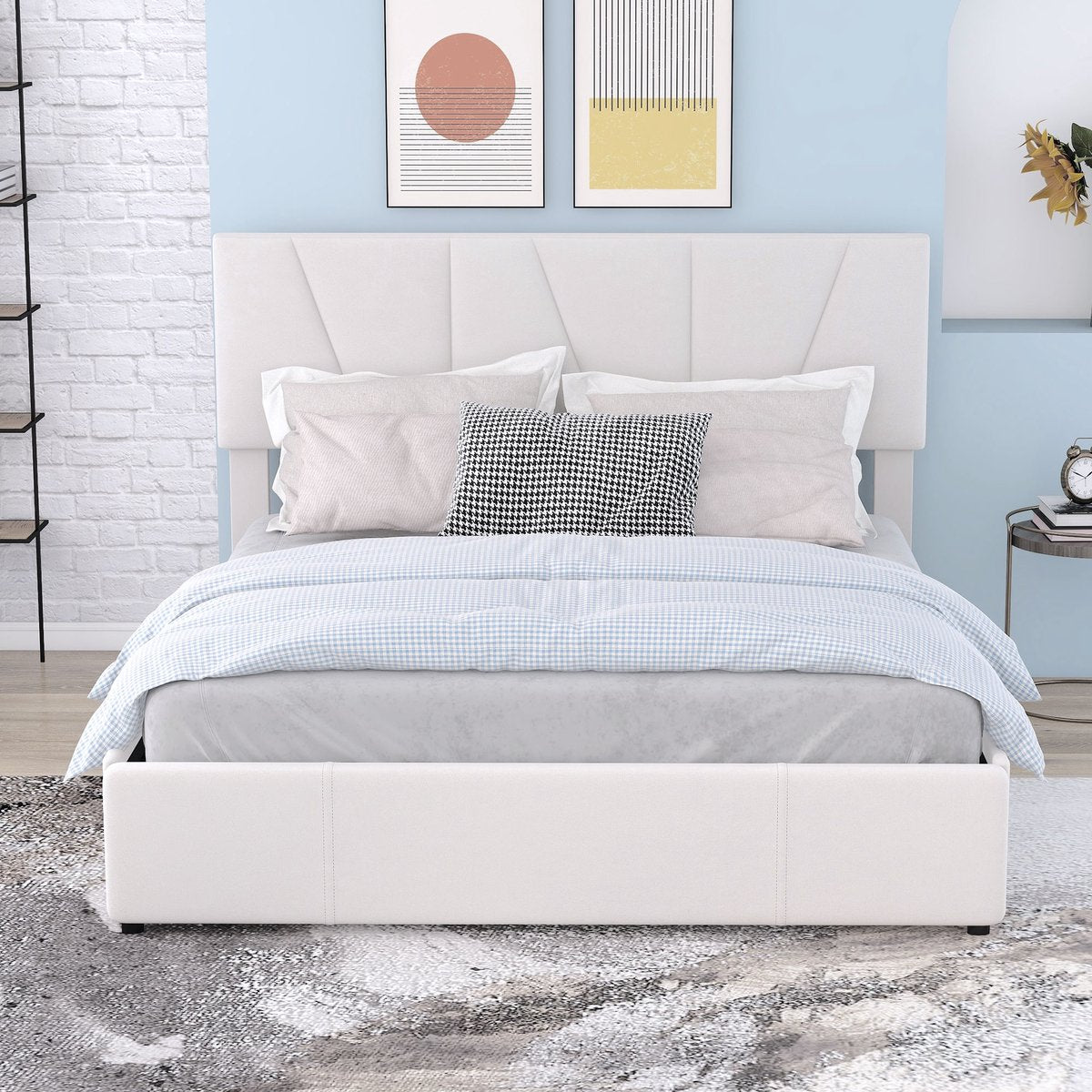 Merax Tweepersoonsbed 140x200 cm - Gestoffeerd Bed met Opbergruimte - Wit afbeelding 5