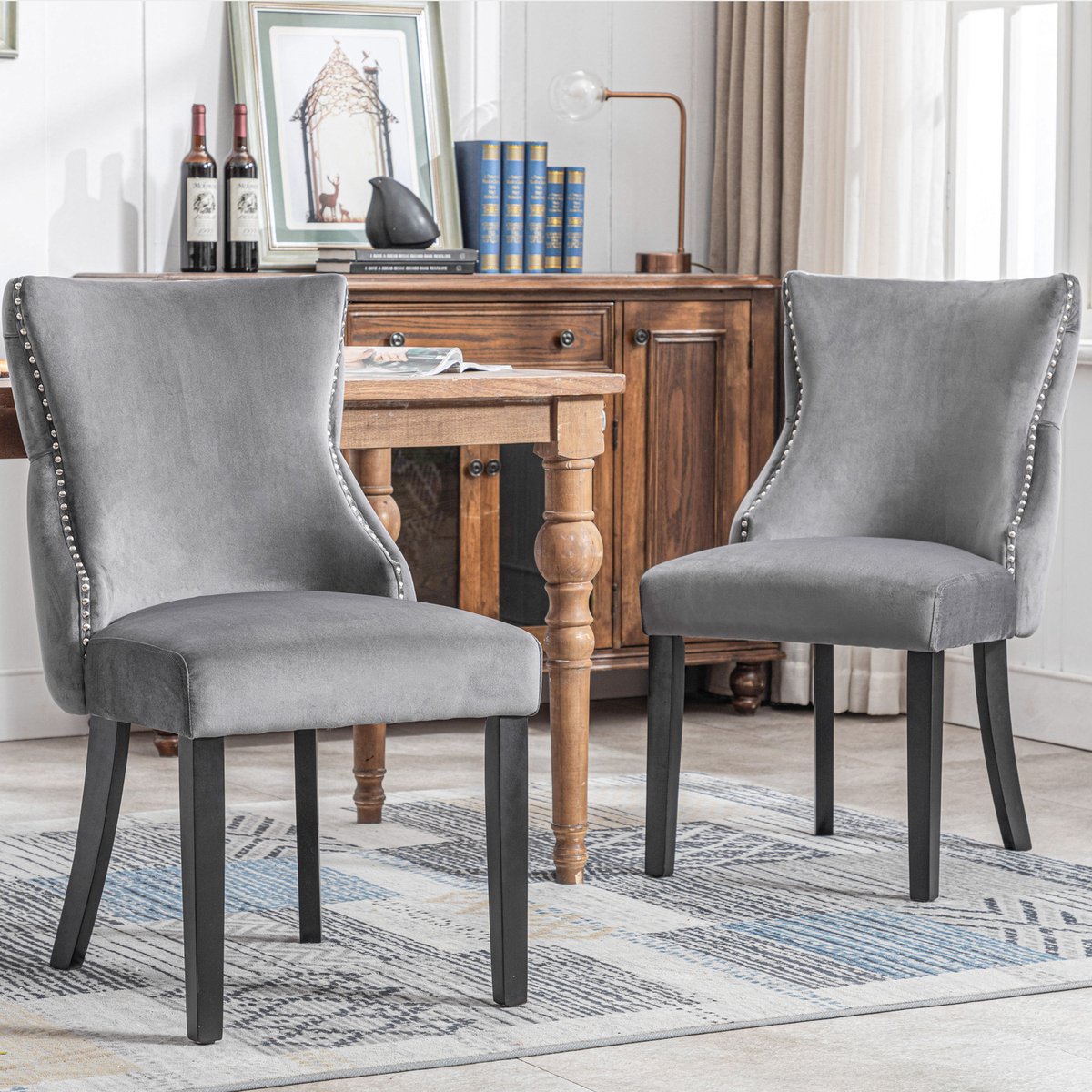 Merax Eetkamerstoel - Set van 2 Eetkamerstoelen - Stoel - Fauteuil - Grijs afbeelding 9