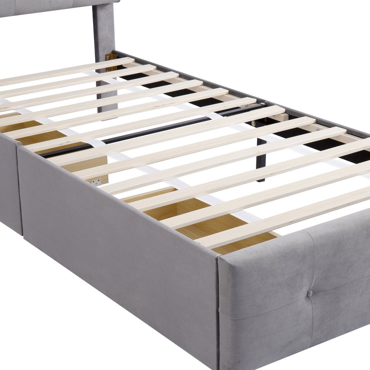 Merax Gestoffeerd Eenpersoonsbed met Lades 90 x 200 CM - Bed met Opbergruimte - Grijs afbeelding 16
