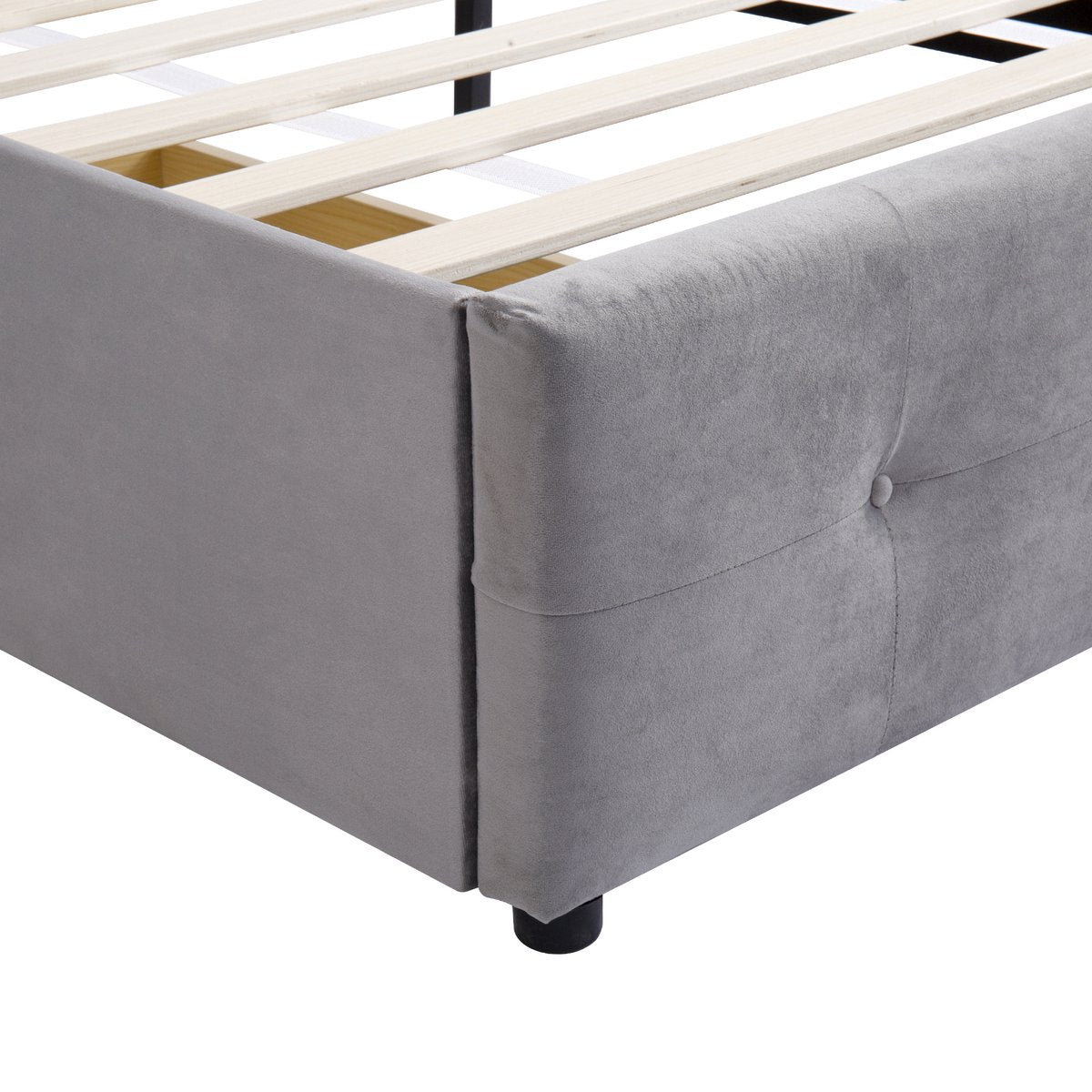 Merax Gestoffeerd Eenpersoonsbed met Lades 90 x 200 CM - Bed met Opbergruimte - Grijs afbeelding 6
