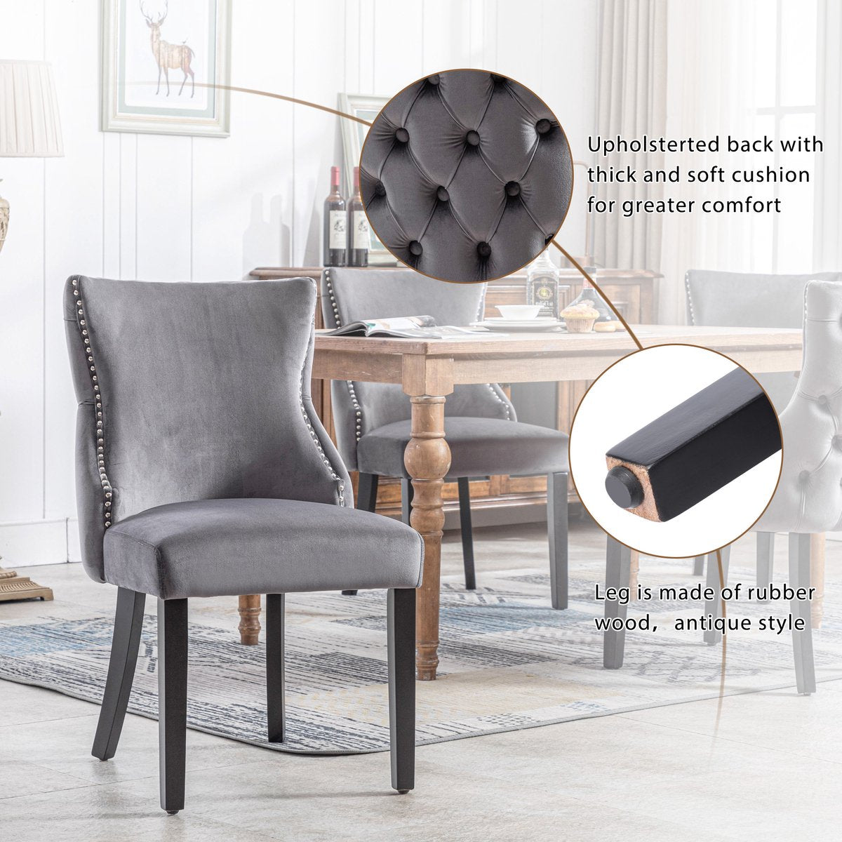 Merax Eetkamerstoel - Set van 2 Eetkamerstoelen - Stoel - Fauteuil - Grijs afbeelding 6