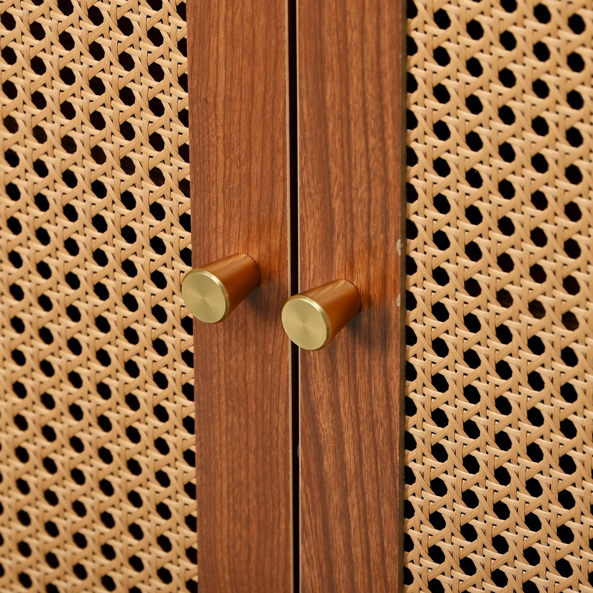 Merax Dressoir Houten Commode Kast - Dressoir met 3 Rotan Deuren - Bruin afbeelding 6
