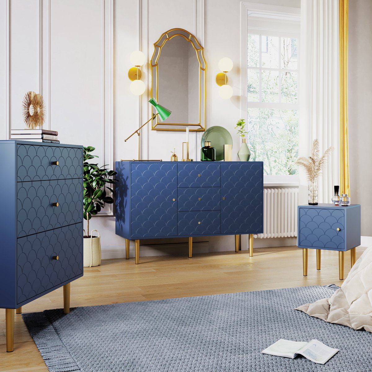 Merax Ladekast 120 CM - Commode Kasten met Lades en Deuren - Blauw afbeelding 6