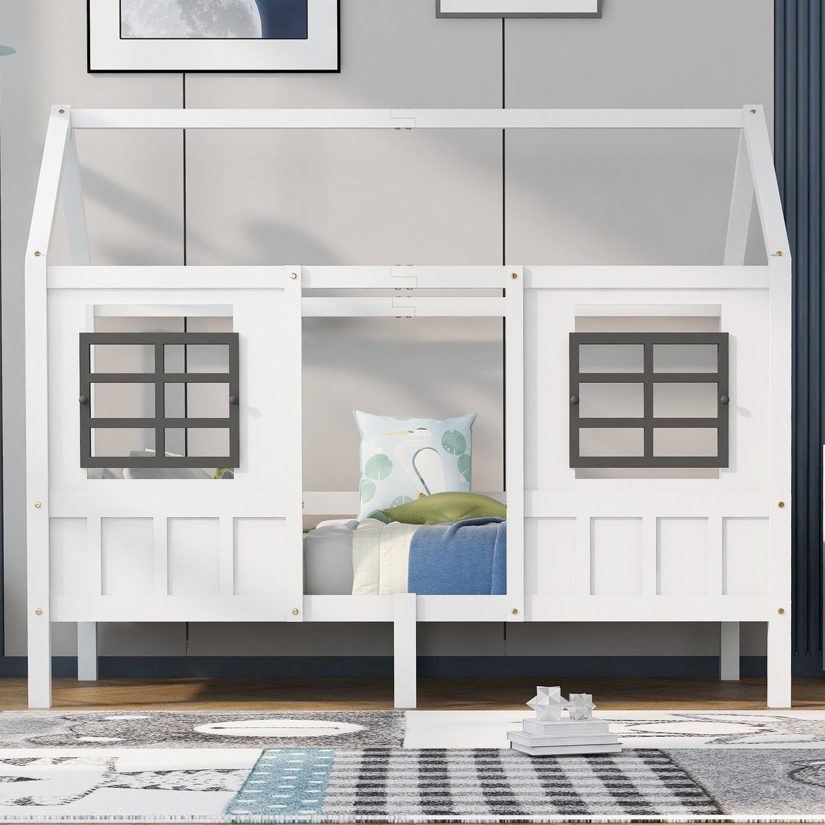 Merax Huisbed - Kinderbed - Peuterbed met Uitvalbeveiliging - Wit afbeelding 11