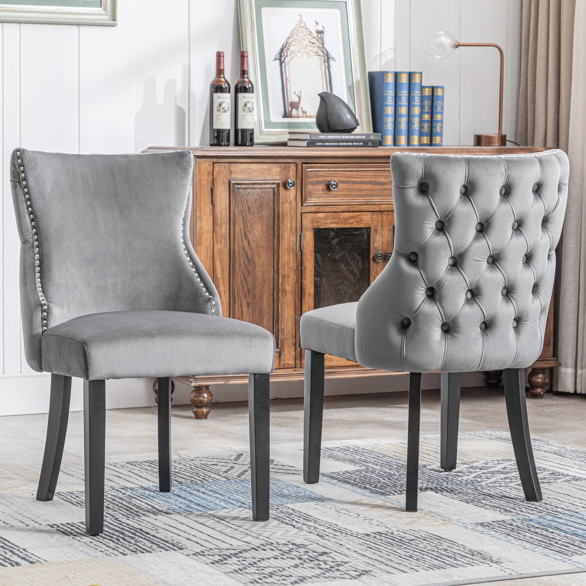 Merax Eetkamerstoel - Set van 2 Eetkamerstoelen - Stoel - Fauteuil - Grijs afbeelding 11