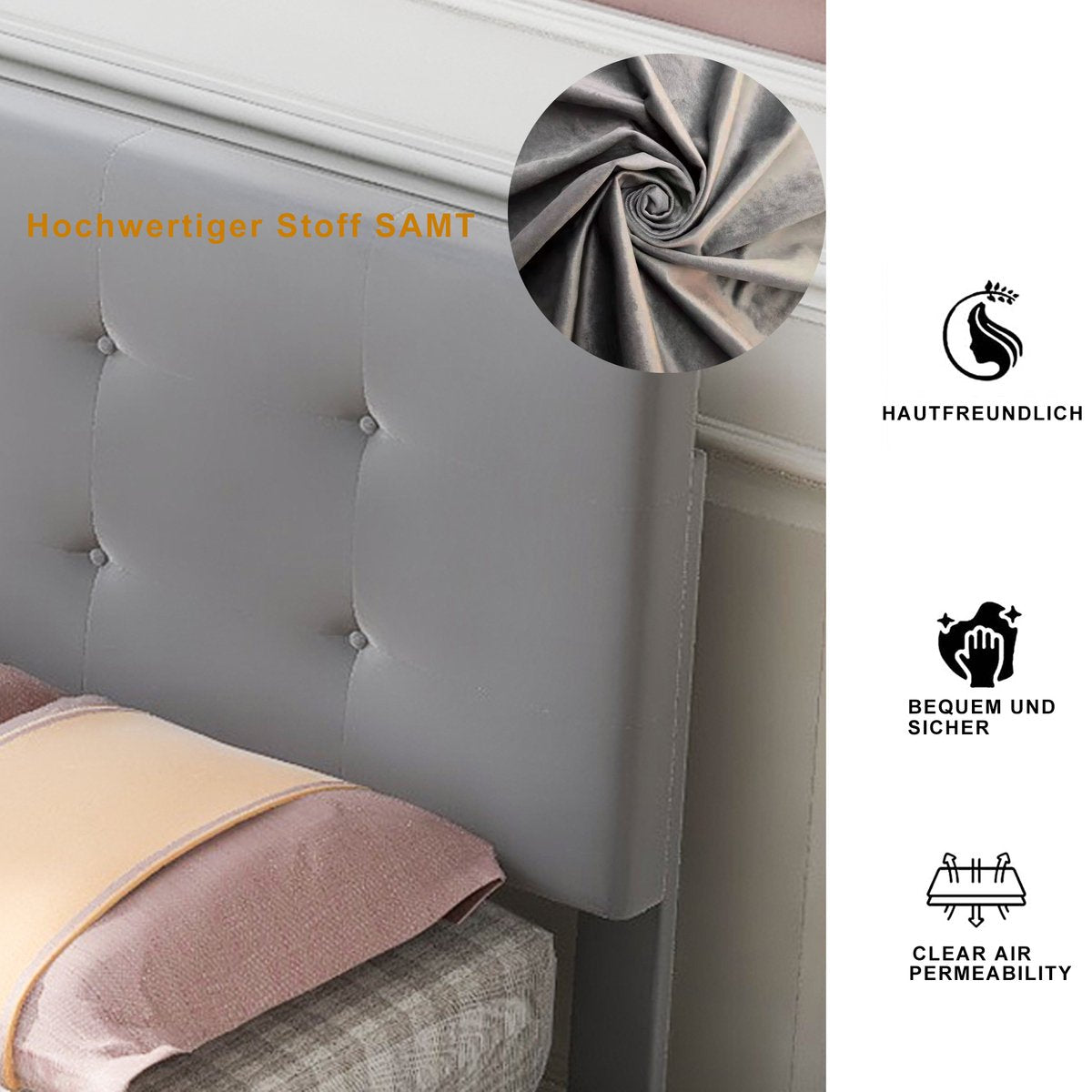 Merax Gestoffeerd Eenpersoonsbed met Lades 90 x 200 CM - Bed met Opbergruimte - Grijs afbeelding 8