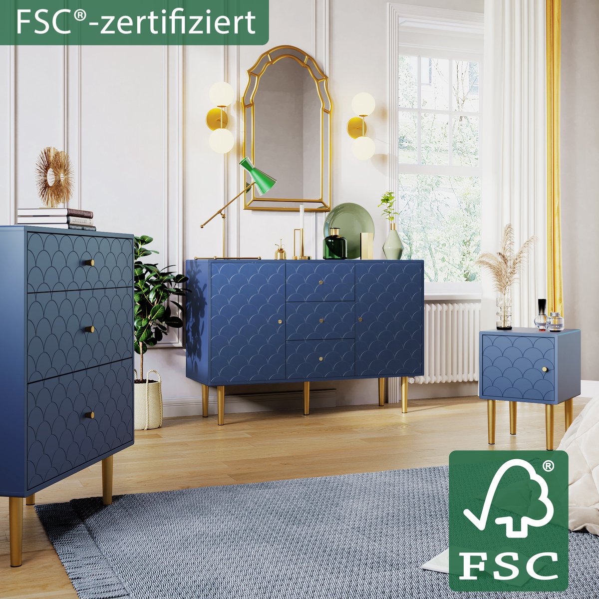 Merax Ladekast 120 CM - Commode Kasten met Lades en Deuren - Blauw afbeelding 11