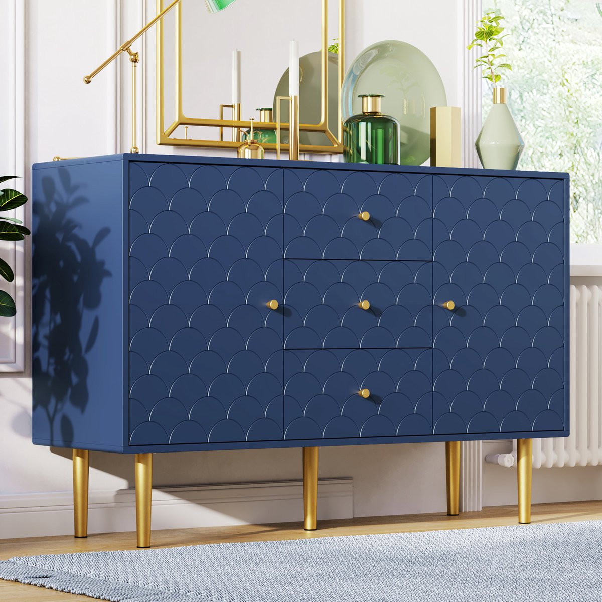 Merax Ladekast 120 CM - Commode Kasten met Lades en Deuren - Blauw afbeelding 5