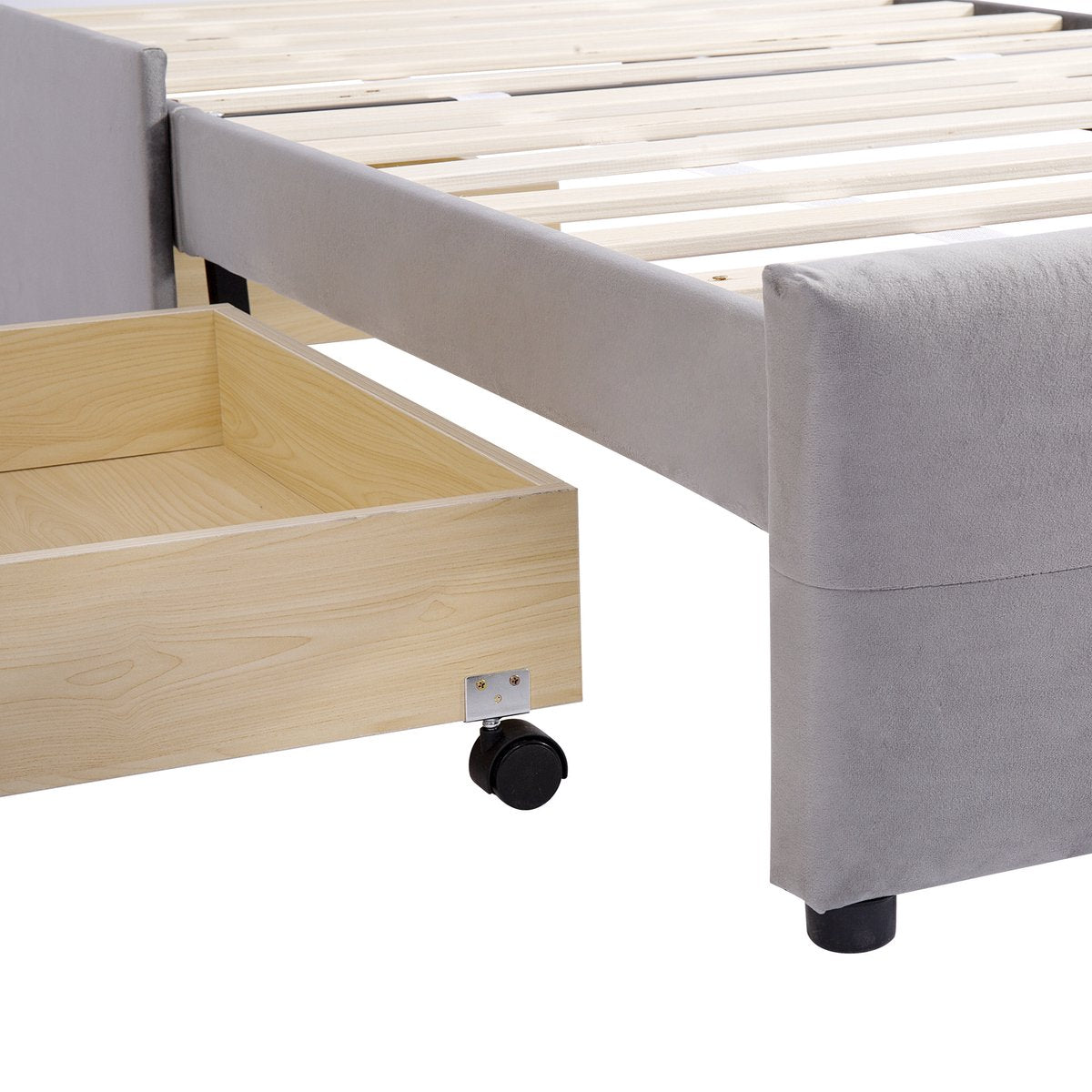 Merax Gestoffeerd Eenpersoonsbed met Lades 90 x 200 CM - Bed met Opbergruimte - Grijs afbeelding 7
