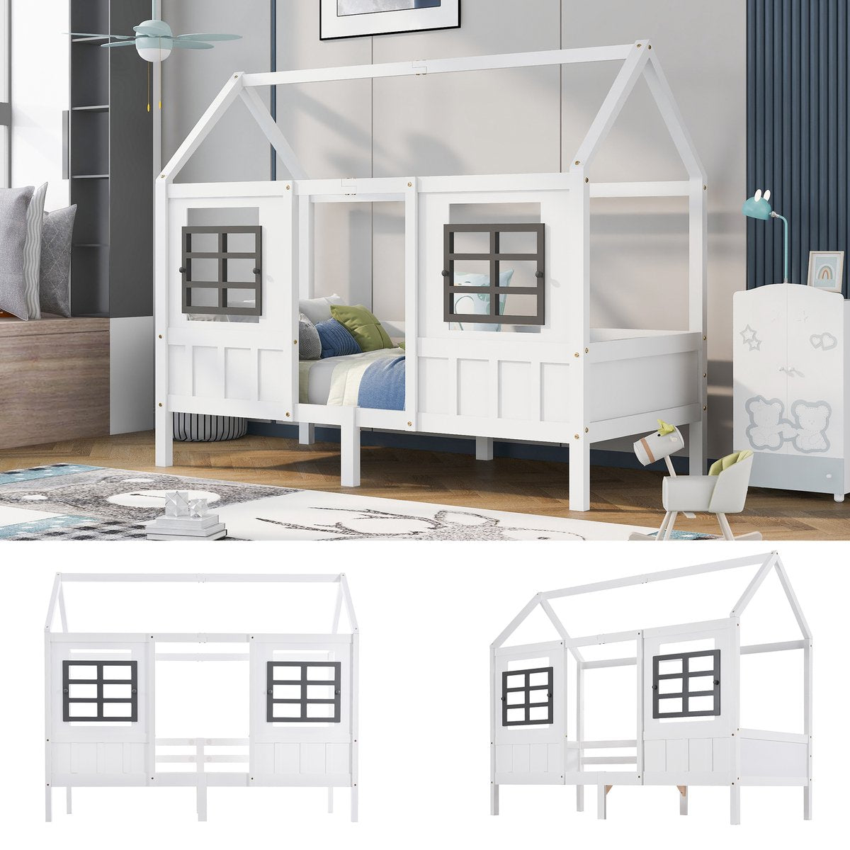 Merax Huisbed - Kinderbed - Peuterbed met Uitvalbeveiliging - Wit afbeelding 13
