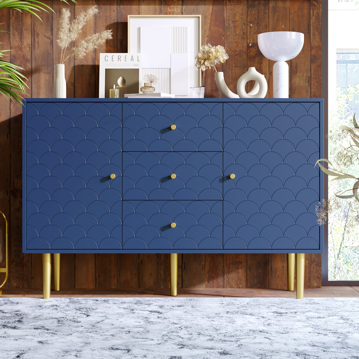 Merax Ladekast 120 CM - Commode Kasten met Lades en Deuren - Blauw afbeelding 15