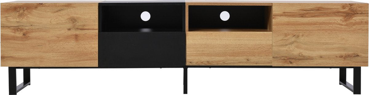 Merax TV-Meubel - Moderne TV Kast met Opbergruimte - Zwart met Bruin afbeelding 8