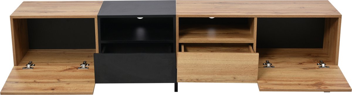 Merax TV-Meubel - Moderne TV Kast met Opbergruimte - Zwart met Bruin afbeelding 13