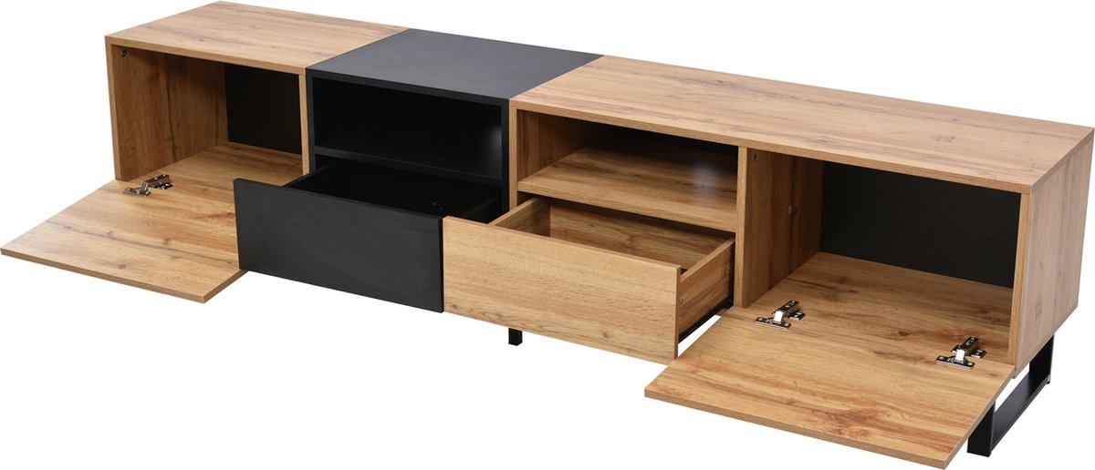 Merax TV-Meubel - Moderne TV Kast met Opbergruimte - Zwart met Bruin afbeelding 7