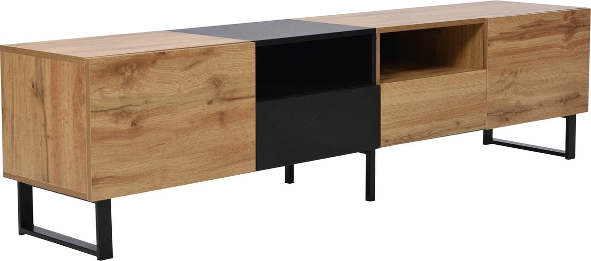 Merax TV-Meubel - Moderne TV Kast met Opbergruimte - Zwart met Bruin afbeelding 17