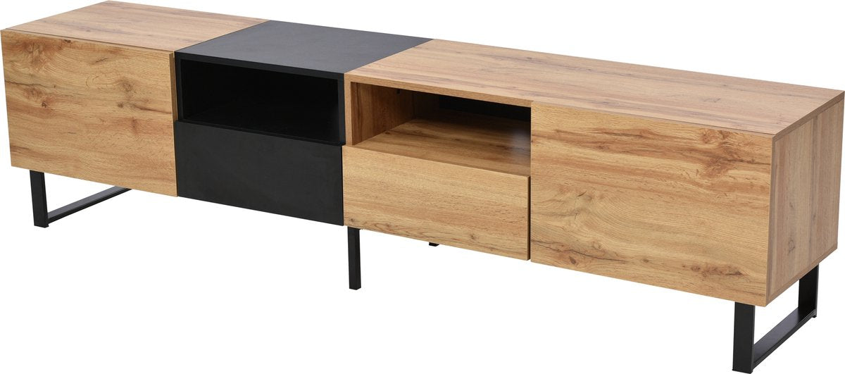 Merax TV-Meubel - Moderne TV Kast met Opbergruimte - Zwart met Bruin afbeelding 9