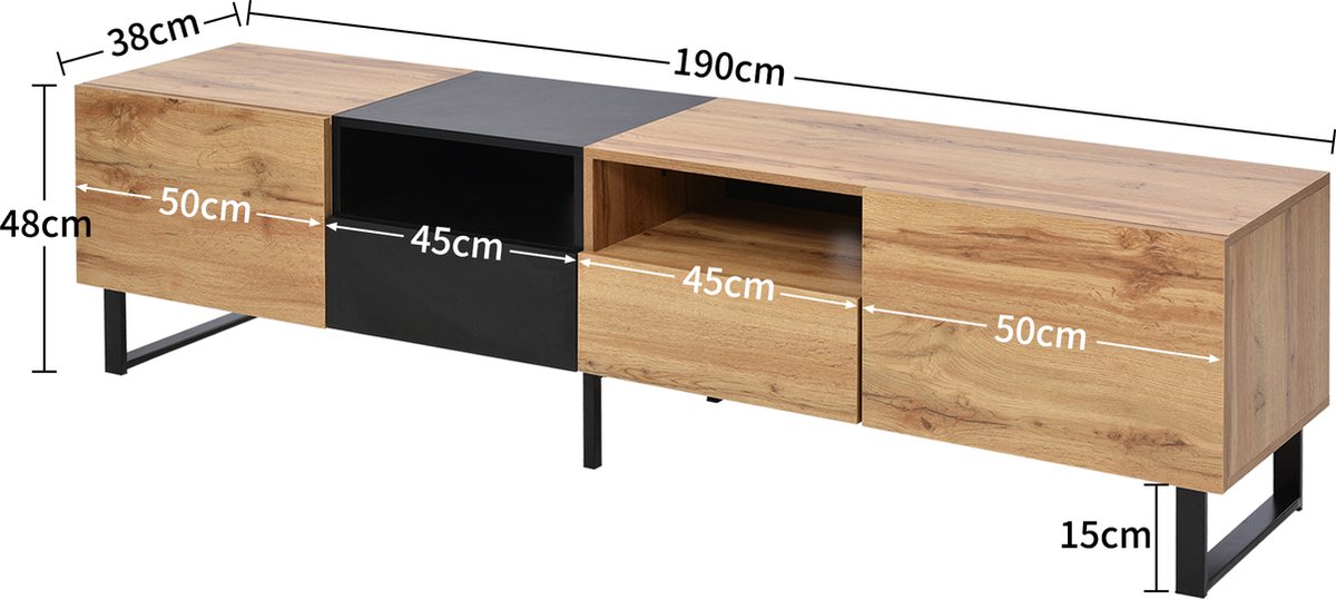Merax TV-Meubel - Moderne TV Kast met Opbergruimte - Zwart met Bruin afbeelding 2
