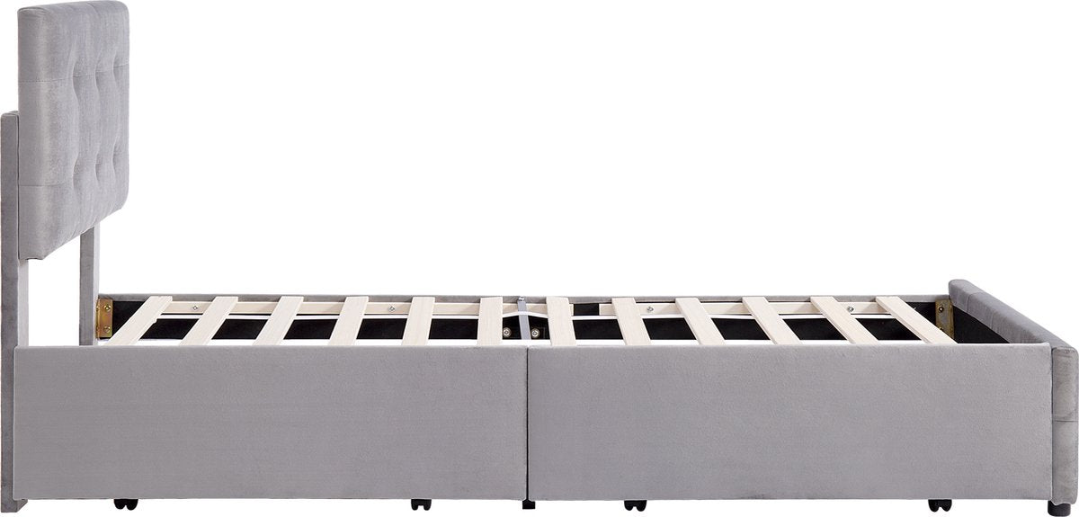 Merax Gestoffeerd Eenpersoonsbed met Lades 90 x 200 CM - Bed met Opbergruimte - Grijs afbeelding 17