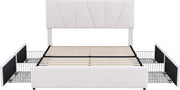 Merax Tweepersoonsbed 140x200 cm - Gestoffeerd Bed met Opbergruimte - Wit