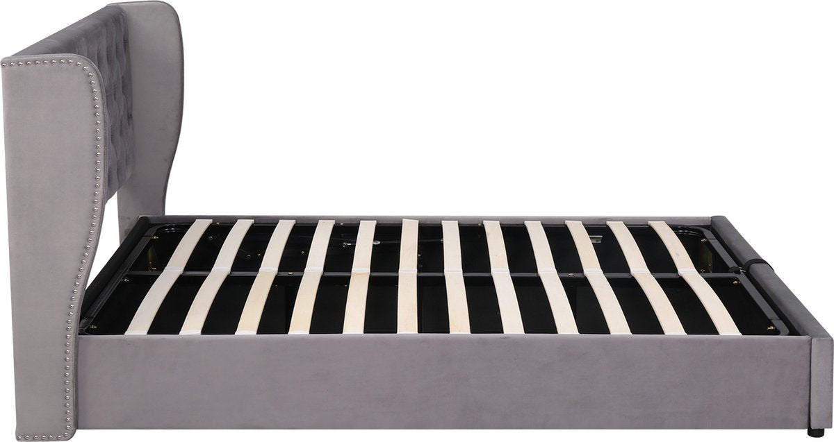 Merax Tweepersoonsbed 140 x 200 cm - Hydraulisch Gestoffeerd Bed met Opbergruimte - Grijs afbeelding 20
