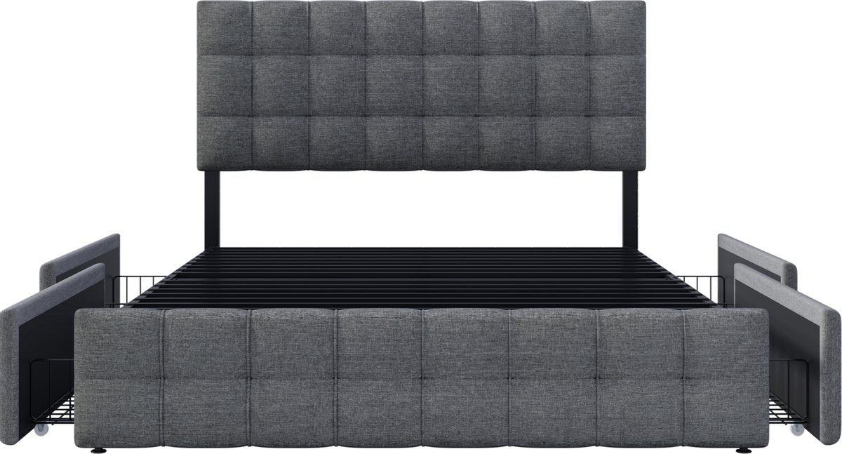 Merax Gestoffeerd Tweepersoonsbed 140 x 200 cm - Inclusief Matras - Hydraulisch bed met lattenbodem en Matras 'Äì Grijs afbeelding 13