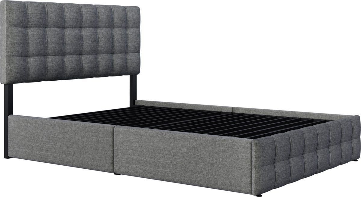 Merax Gestoffeerd Tweepersoonsbed 140 x 200 cm - Inclusief Matras - Hydraulisch bed met lattenbodem en Matras 'Äì Grijs afbeelding 2