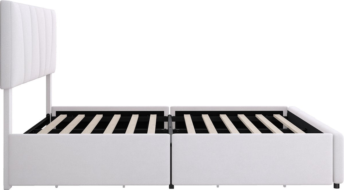 Merax Tweepersoonsbed 140x200 cm - Gestoffeerd Bed met Opbergruimte - Wit afbeelding 9