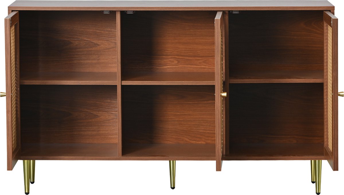 Merax Dressoir Houten Commode Kast - Dressoir met 3 Rotan Deuren - Bruin afbeelding 14