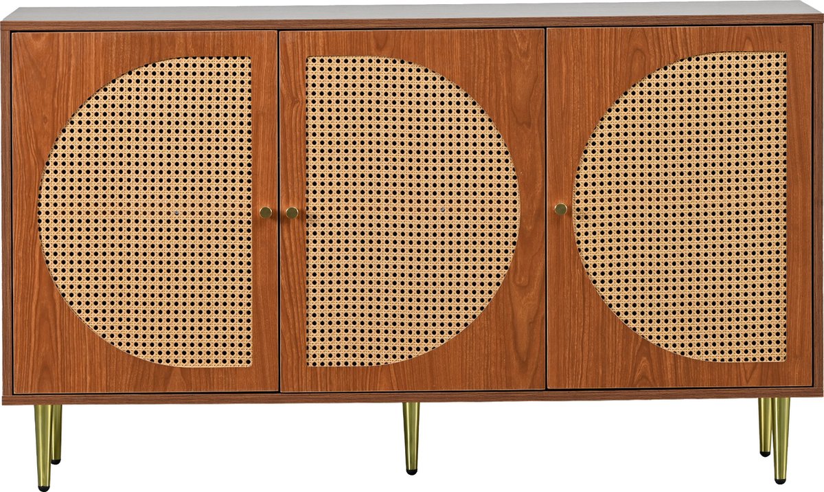 Merax Dressoir Houten Commode Kast - Dressoir met 3 Rotan Deuren - Bruin afbeelding 11