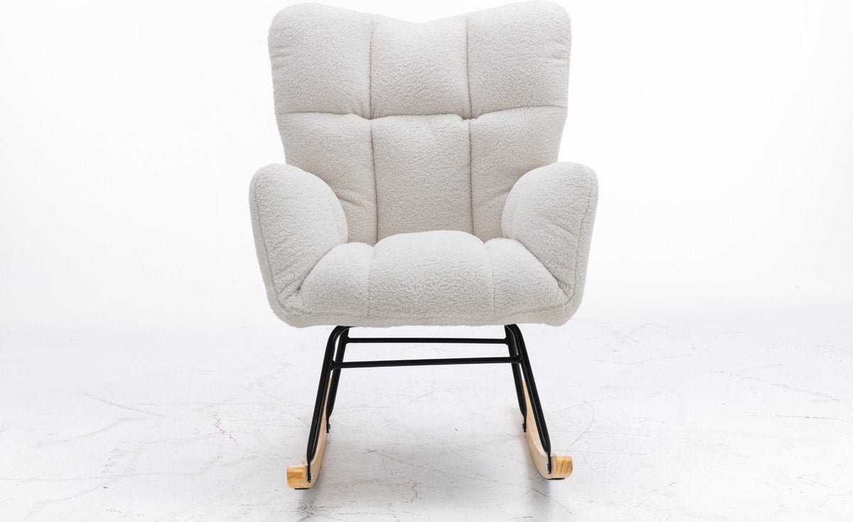 Merax Moderne Schommelstoel - Schommelstoel in Teddy Stof - Mid Century Fauteuil - Wit afbeelding 9