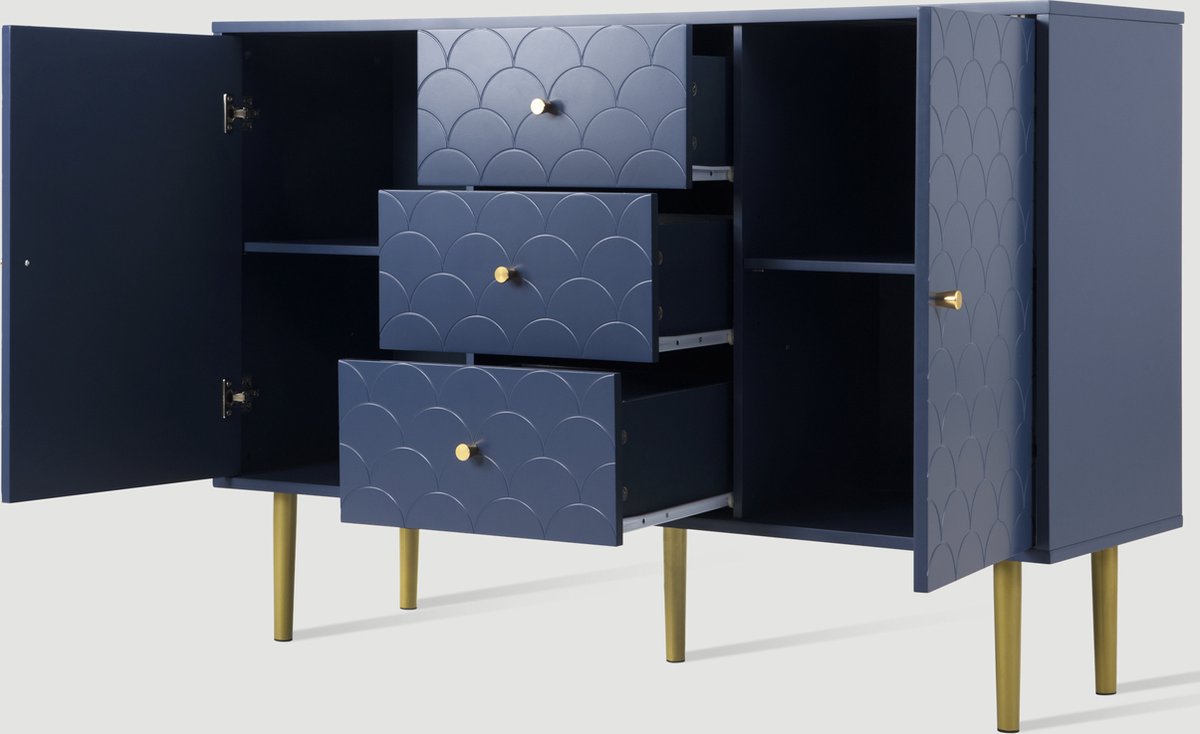 Merax Ladekast 120 CM - Commode Kasten met Lades en Deuren - Blauw afbeelding 19