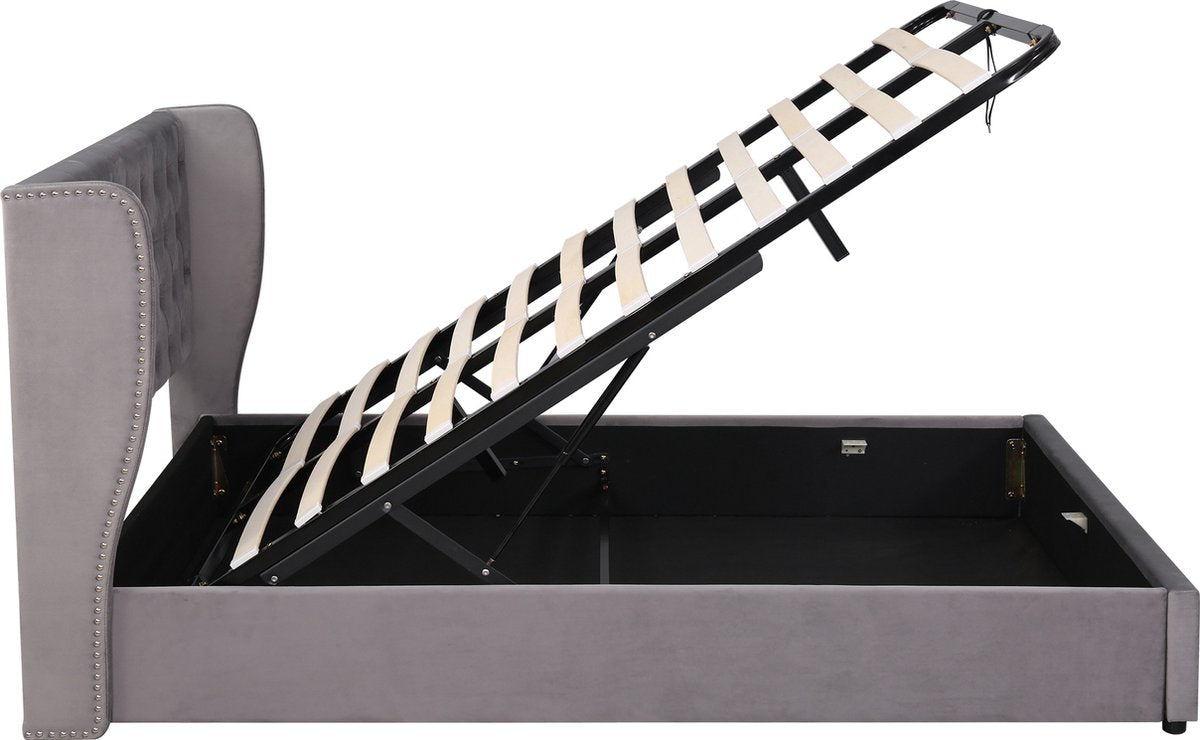 Merax Tweepersoonsbed 140 x 200 cm - Hydraulisch Gestoffeerd Bed met Opbergruimte - Grijs afbeelding 19