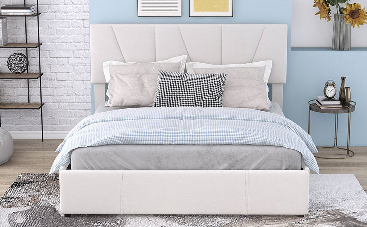 Merax Tweepersoonsbed 140x200 cm - Gestoffeerd Bed met Opbergruimte - Wit afbeelding 14