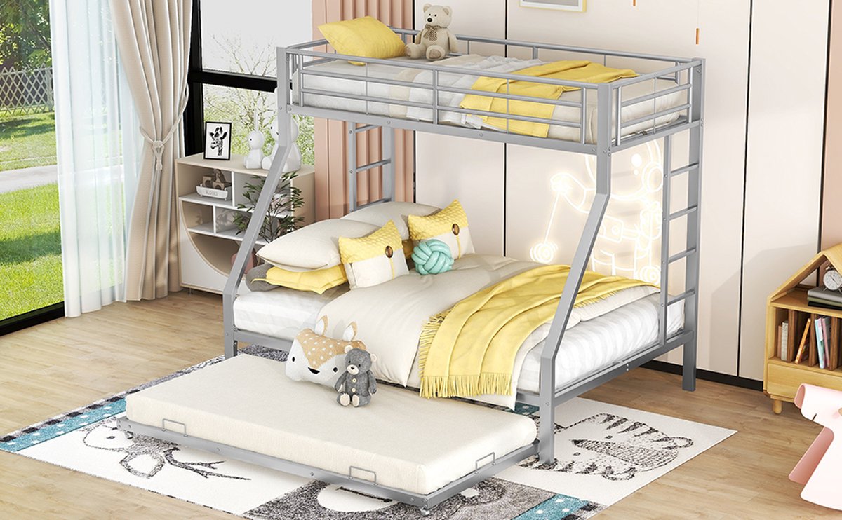Merax Stapelbed voor 3 personen - 3 Persoons Bed met Onderschuifbed - Zilver afbeelding 14
