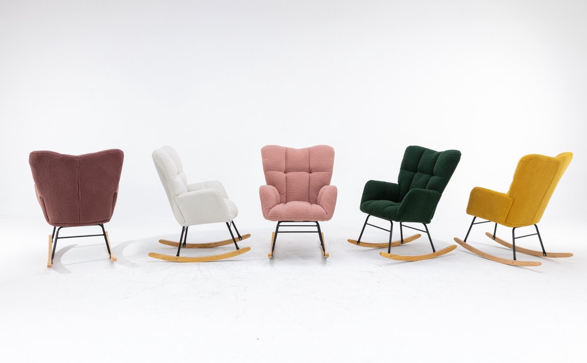 Merax Moderne Schommelstoel - Schommelstoel in Teddy Stof - Mid Century Fauteuil - Wit afbeelding 5