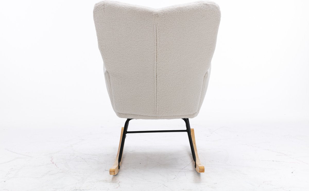 Merax Moderne Schommelstoel - Schommelstoel in Teddy Stof - Mid Century Fauteuil - Wit afbeelding 12