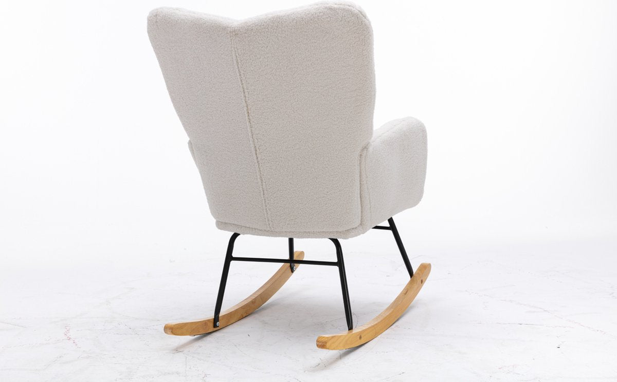 Merax Moderne Schommelstoel - Schommelstoel in Teddy Stof - Mid Century Fauteuil - Wit afbeelding 14