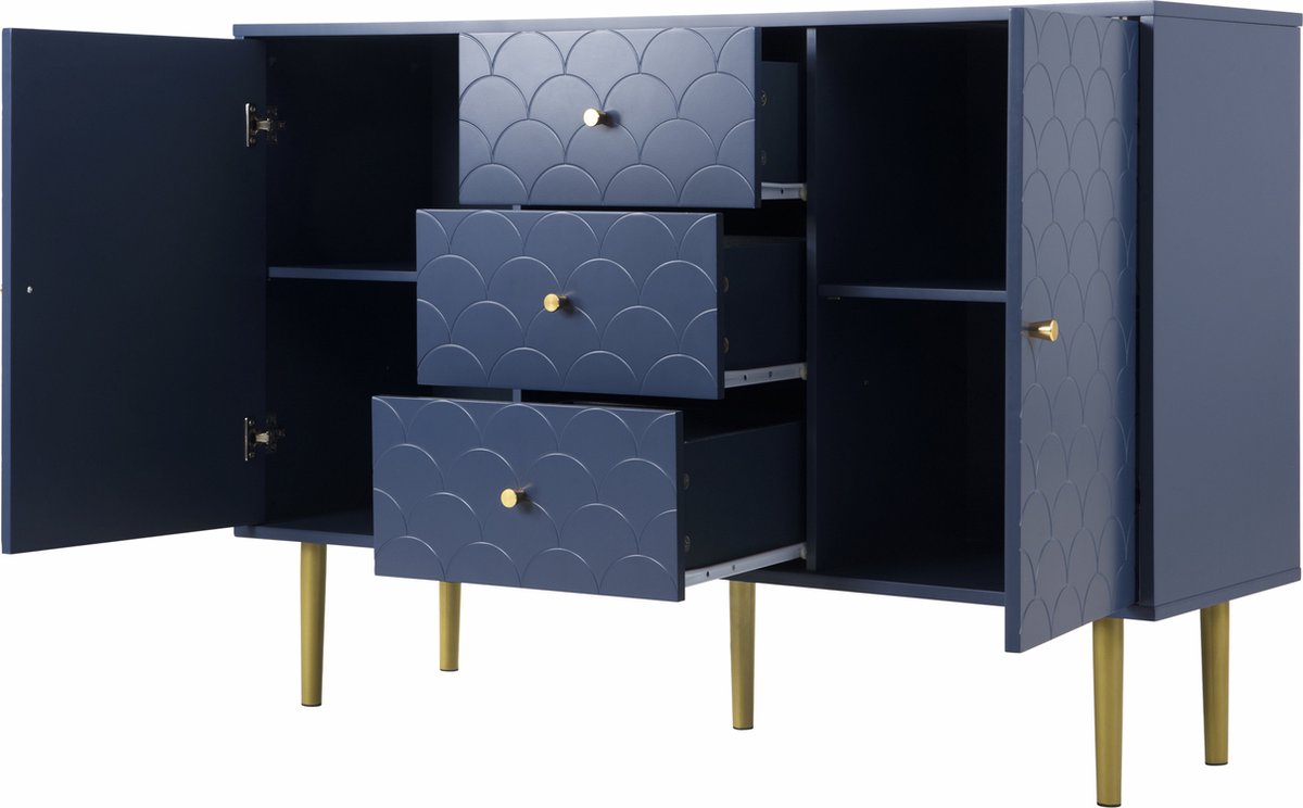 Merax Ladekast 120 CM - Commode Kasten met Lades en Deuren - Blauw afbeelding 16