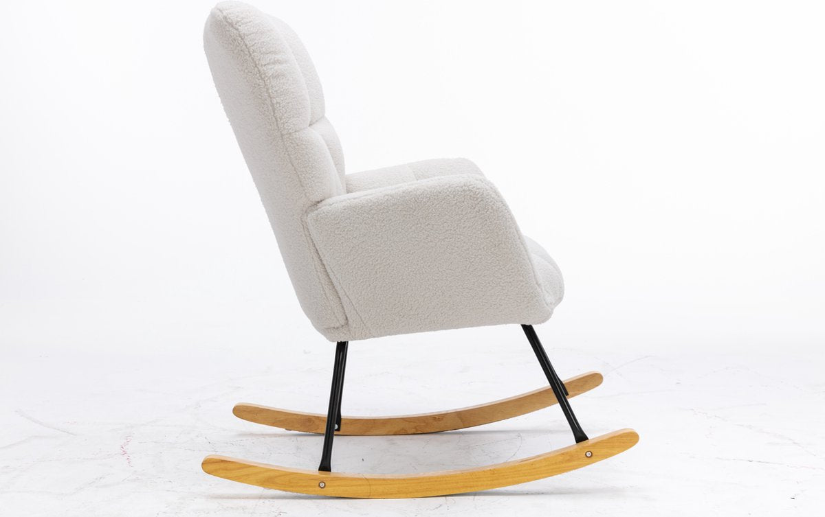Merax Moderne Schommelstoel - Schommelstoel in Teddy Stof - Mid Century Fauteuil - Wit afbeelding 11