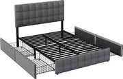 Merax Gestoffeerd Tweepersoonsbed 140 x 200 cm - Inclusief Matras - Hydraulisch Bed met lattenbodem en Matras 'Äì Grijs
