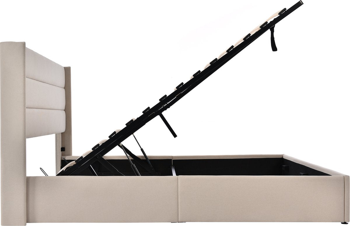 Merax Gestoffeerd Tweepersoonsbed 140 x 200 cm - Hydraulisch bed met lattenbodem - Beige afbeelding 15
