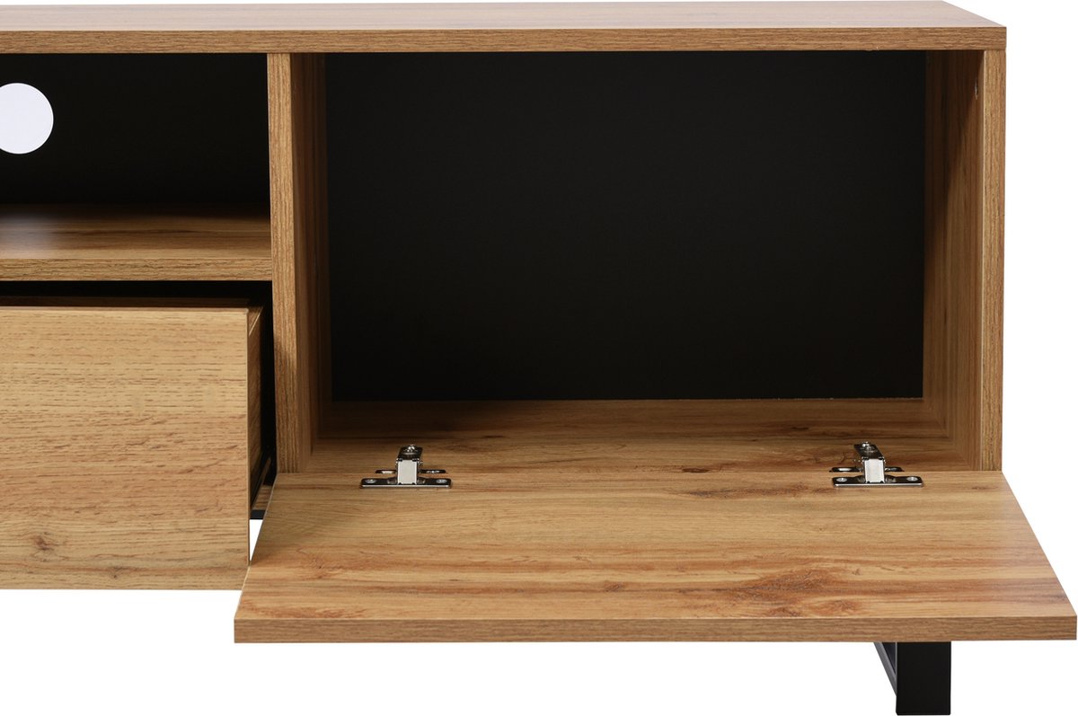 Merax TV-Meubel - Moderne TV Kast met Opbergruimte - Zwart met Bruin afbeelding 6