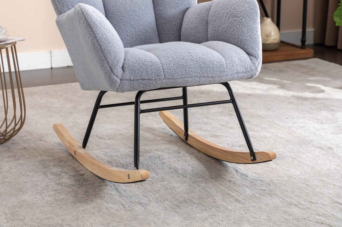 Logidon Moderne Schommelstoel - Schommelstoel in Teddy Stof - Mid Century Fauteuil - Grijs afbeelding 11