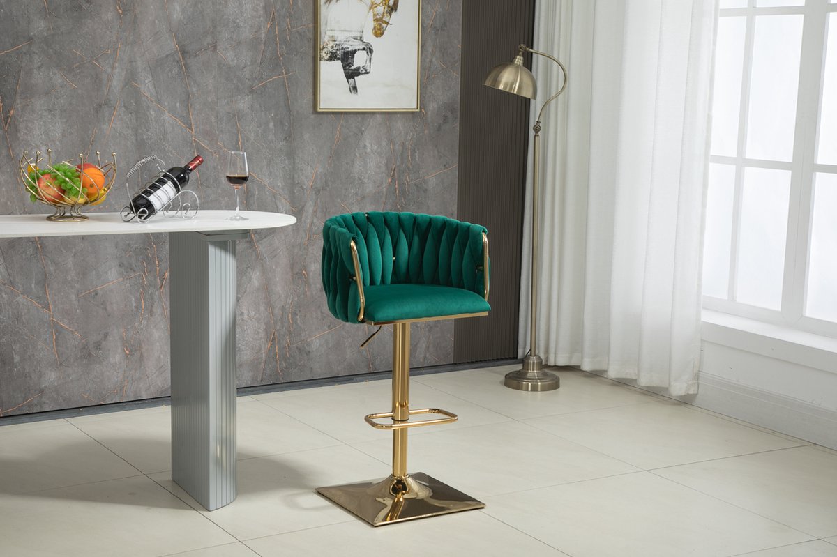 Merax Vintage Barkruk Set van 2 - Barkruk - Barstoel met Voetensteun en Rugleuning - Groen met Gouden afbeelding 5