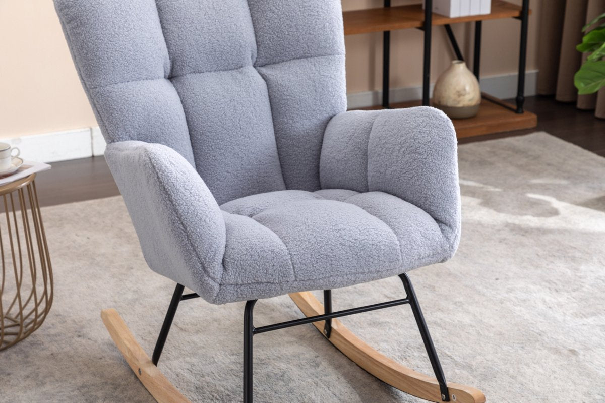 Logidon Moderne Schommelstoel - Schommelstoel in Teddy Stof - Mid Century Fauteuil - Grijs afbeelding 5