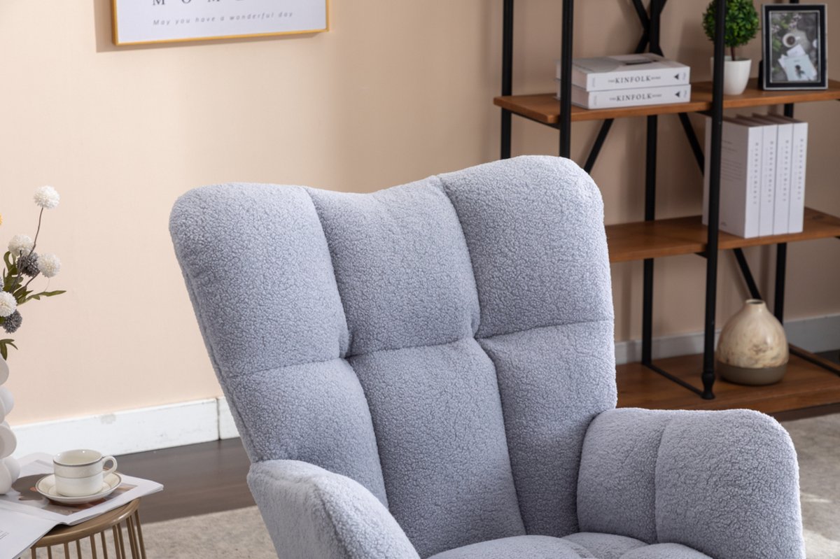 Logidon Moderne Schommelstoel - Schommelstoel in Teddy Stof - Mid Century Fauteuil - Grijs afbeelding 13