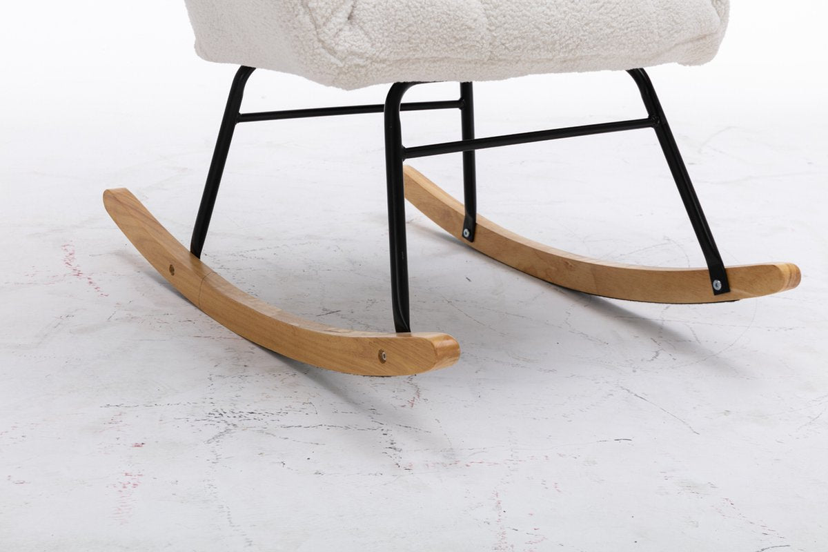Merax Moderne Schommelstoel - Schommelstoel in Teddy Stof - Mid Century Fauteuil - Wit afbeelding 13