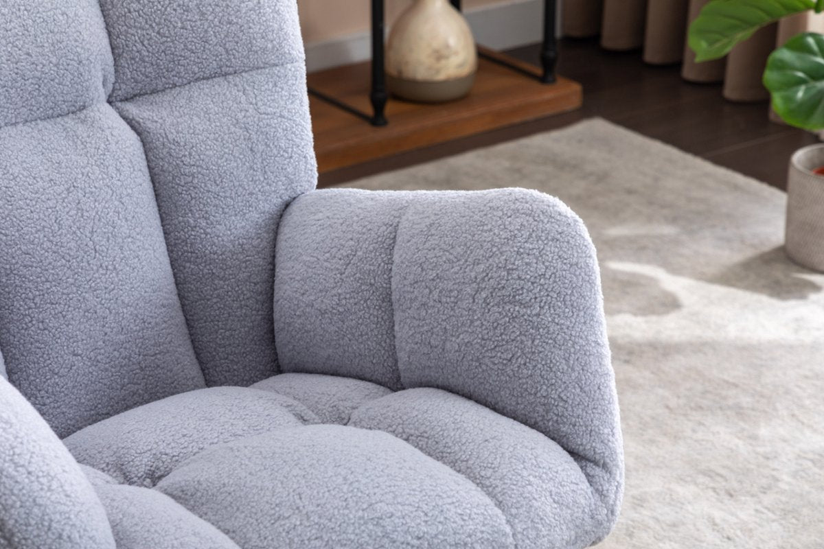 Logidon Moderne Schommelstoel - Schommelstoel in Teddy Stof - Mid Century Fauteuil - Grijs afbeelding 4