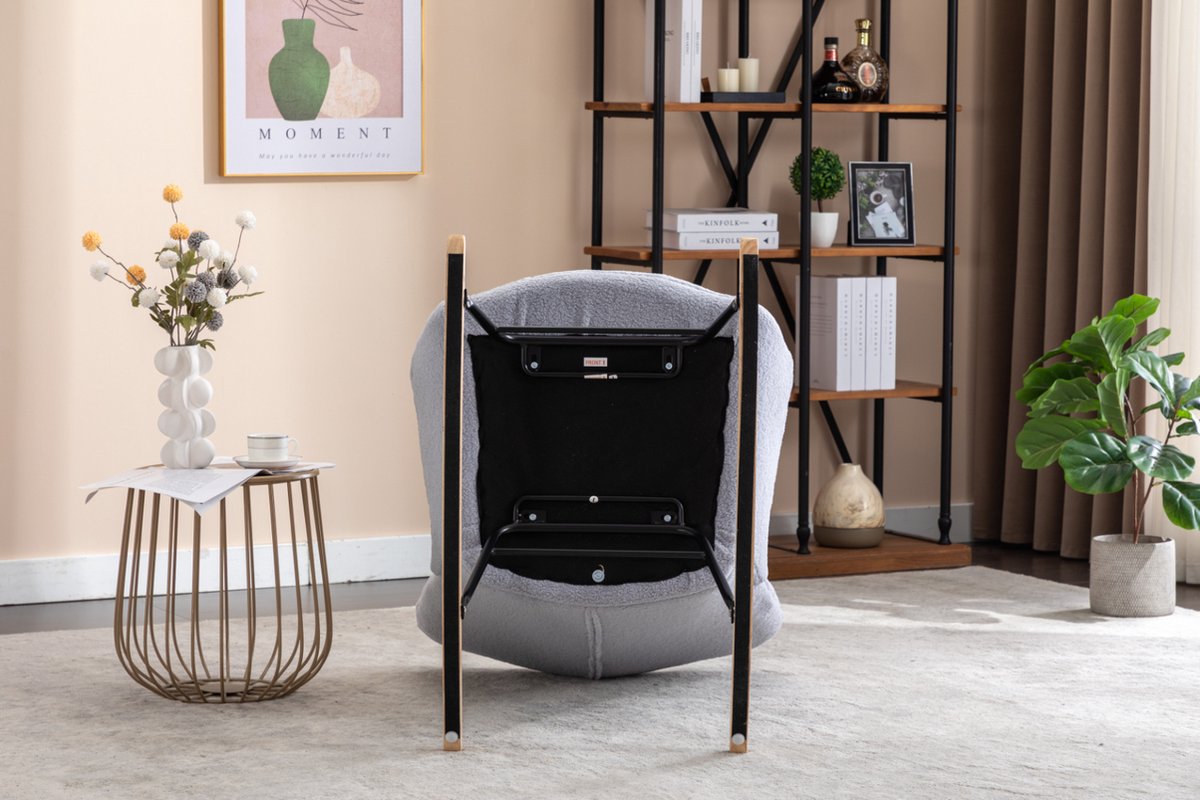 Logidon Moderne Schommelstoel - Schommelstoel in Teddy Stof - Mid Century Fauteuil - Grijs afbeelding 12