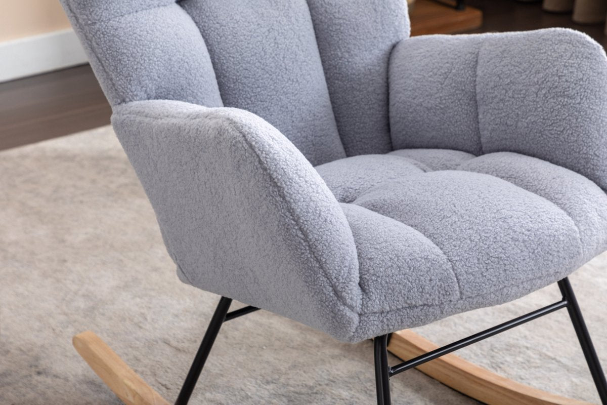 Logidon Moderne Schommelstoel - Schommelstoel in Teddy Stof - Mid Century Fauteuil - Grijs afbeelding 7